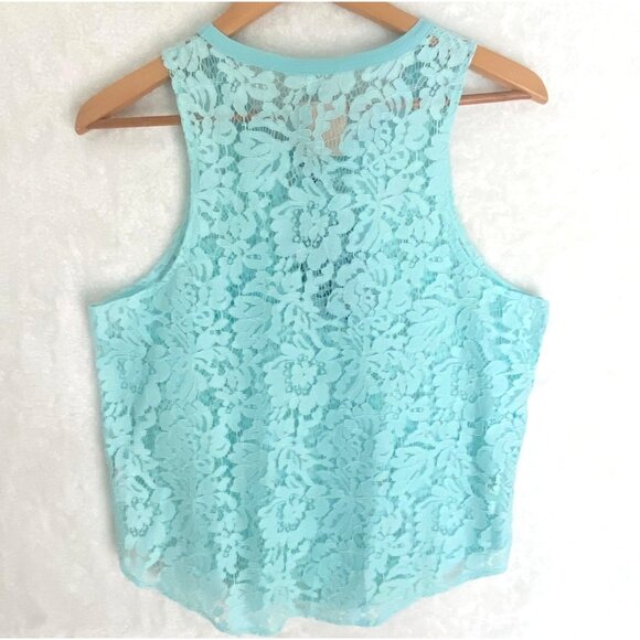 size M aqua blue lace tank top CHASOR $69 new/nwt turquoise see through loose fi - Picture 3 of 5